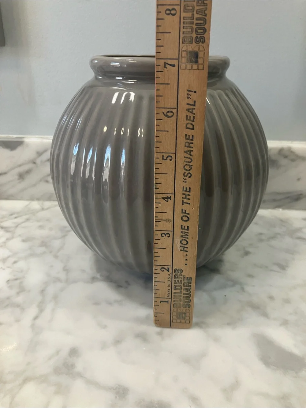 IKEA Gray Ribbed Ceramic Globe Vase 7in tall round ball stoneware